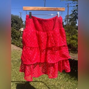 Tiered Red Lace Midi Skirt
